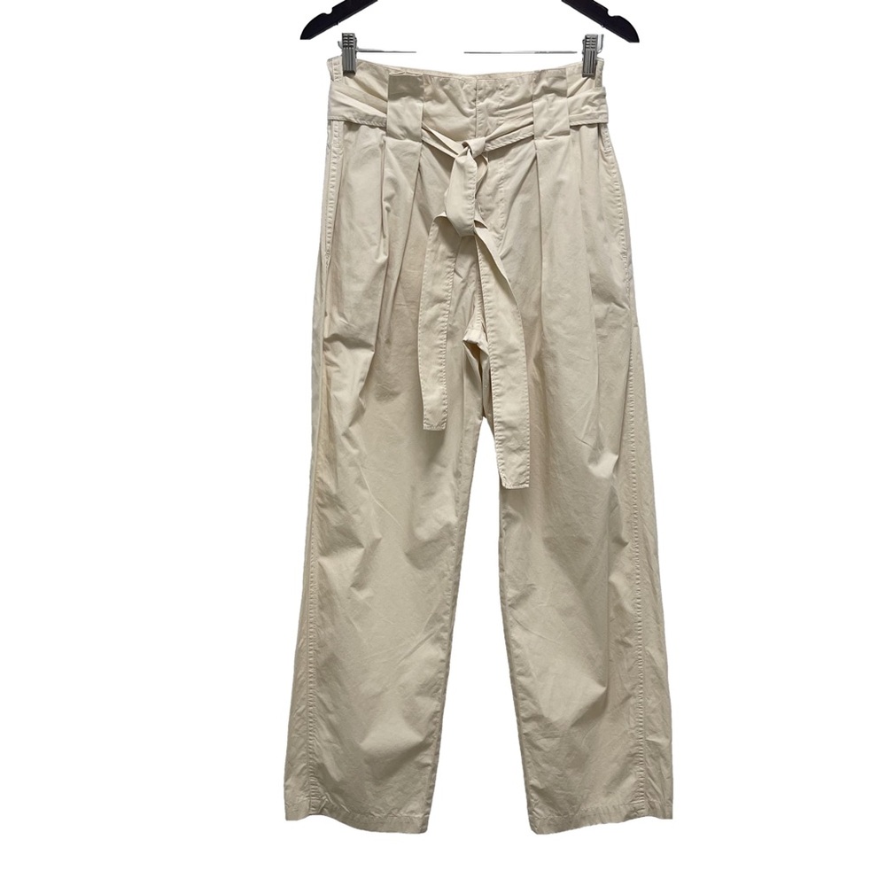 Sayaka Davis Belted Tucked Ecru Wide Leg Trousers Size Medium